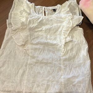 White universal thread ruffle top